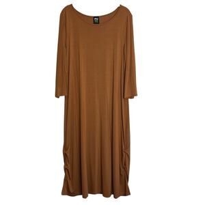 Urbanology Pure Essence Womens Midi Dress Large Caramel Brown Bamboo Spandex